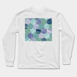 Gold trimmed seafoam hexagons Long Sleeve T-Shirt